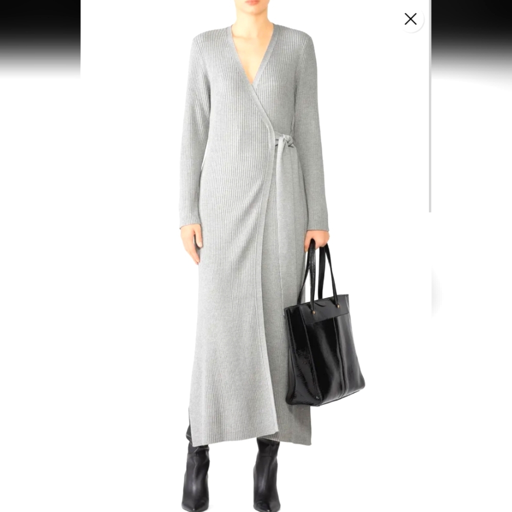 Osman Ribbed Gray Wool Wrap Dress Size XS
